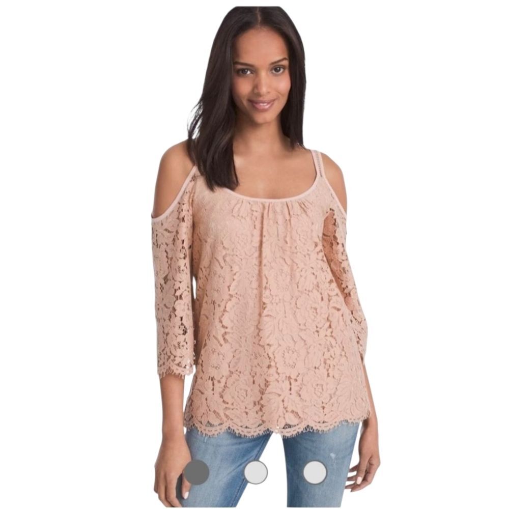 Whbm Off Shoulder Blush Lace Blouse Top Size XS